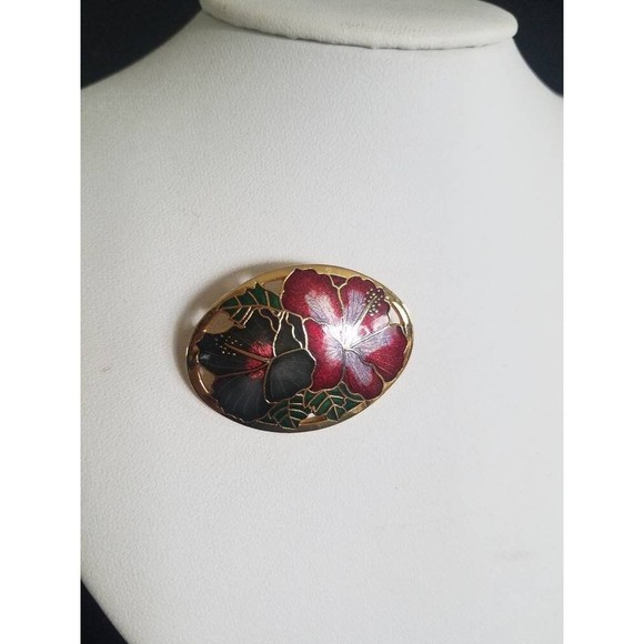 Large Vintage Cloisonne Floral Cutout Brooch - Picture 5 of 10